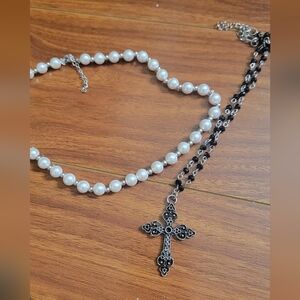 Necklace Bundle - Crosd Necklace And White Bead Necklace